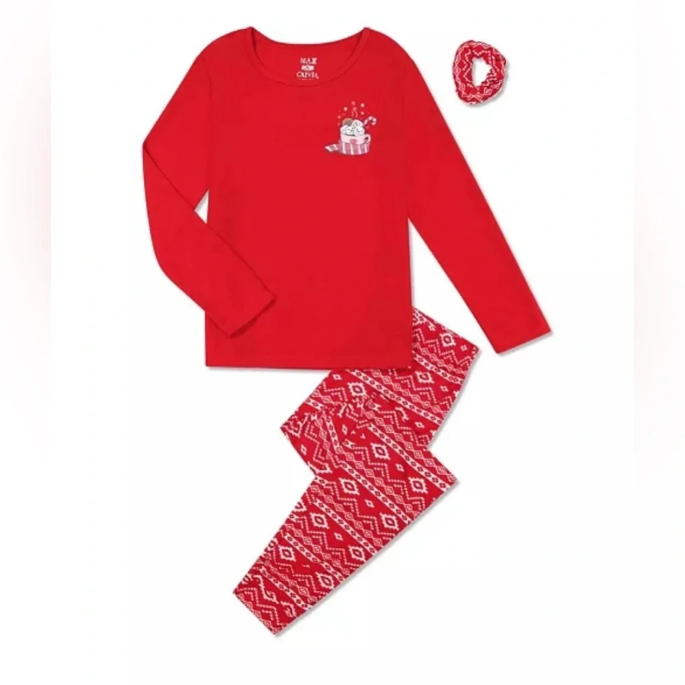 Max & Olivia Little Girls Pajama Set with Scrunchie, 3 Pieces